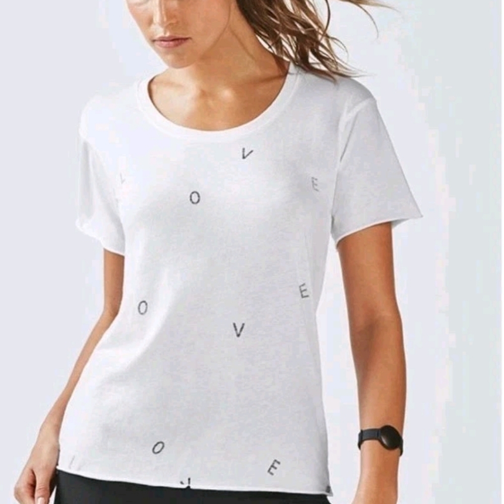 FABLETICS White Grey Love Novelty Soft Casual Graphic Tee Size Xl
